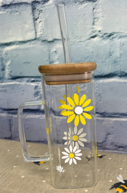 Square bamboo glass with daisies