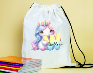 Initial alphabet themed drawstring PE  gym bags