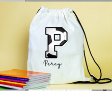 Load image into Gallery viewer, Initial alphabet themed drawstring PE  gym bags