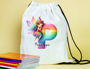 Initial alphabet themed drawstring PE  gym bags