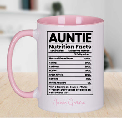 Auntie nutritional facts mug