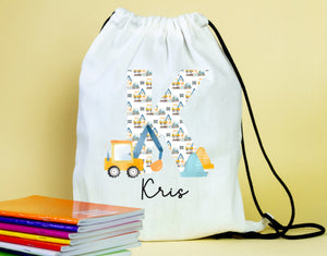 Initial alphabet themed drawstring PE  gym bags