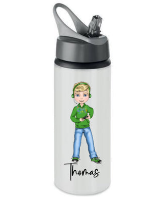 Gamer boy and gamer girl stainless steel bottle