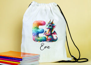 Initial alphabet themed drawstring PE  gym bags