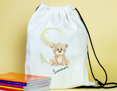 Initial alphabet themed drawstring PE  gym bags