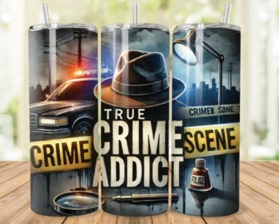 True crime addict metal tumbler