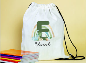 Initial alphabet themed drawstring PE  gym bags