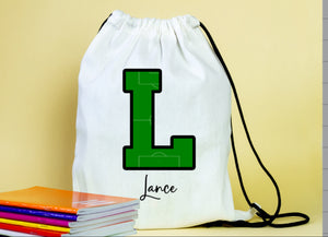 Initial alphabet themed drawstring PE  gym bags