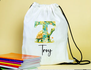 Initial alphabet themed drawstring PE  gym bags