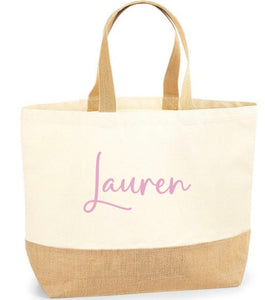 Personalised hessian linen jute bag tote