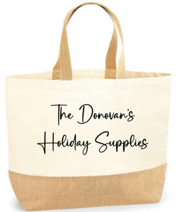 Personalised hessian linen jute bag tote