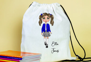 School girl  back to school PE bag