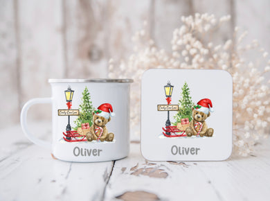 Christmas candy lane enamel mug and coaster