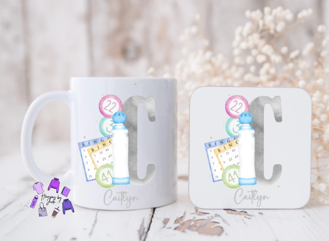 Bingo initial mug and coaster