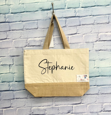 Personalised hessian linen jute bag tote