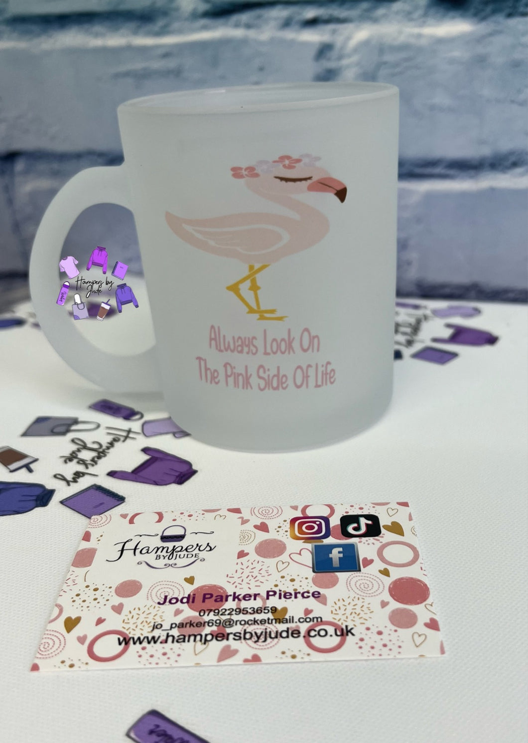 Always look on the pink side flamingo glass mug