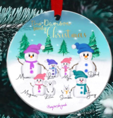 Snowman family ceramic decoration